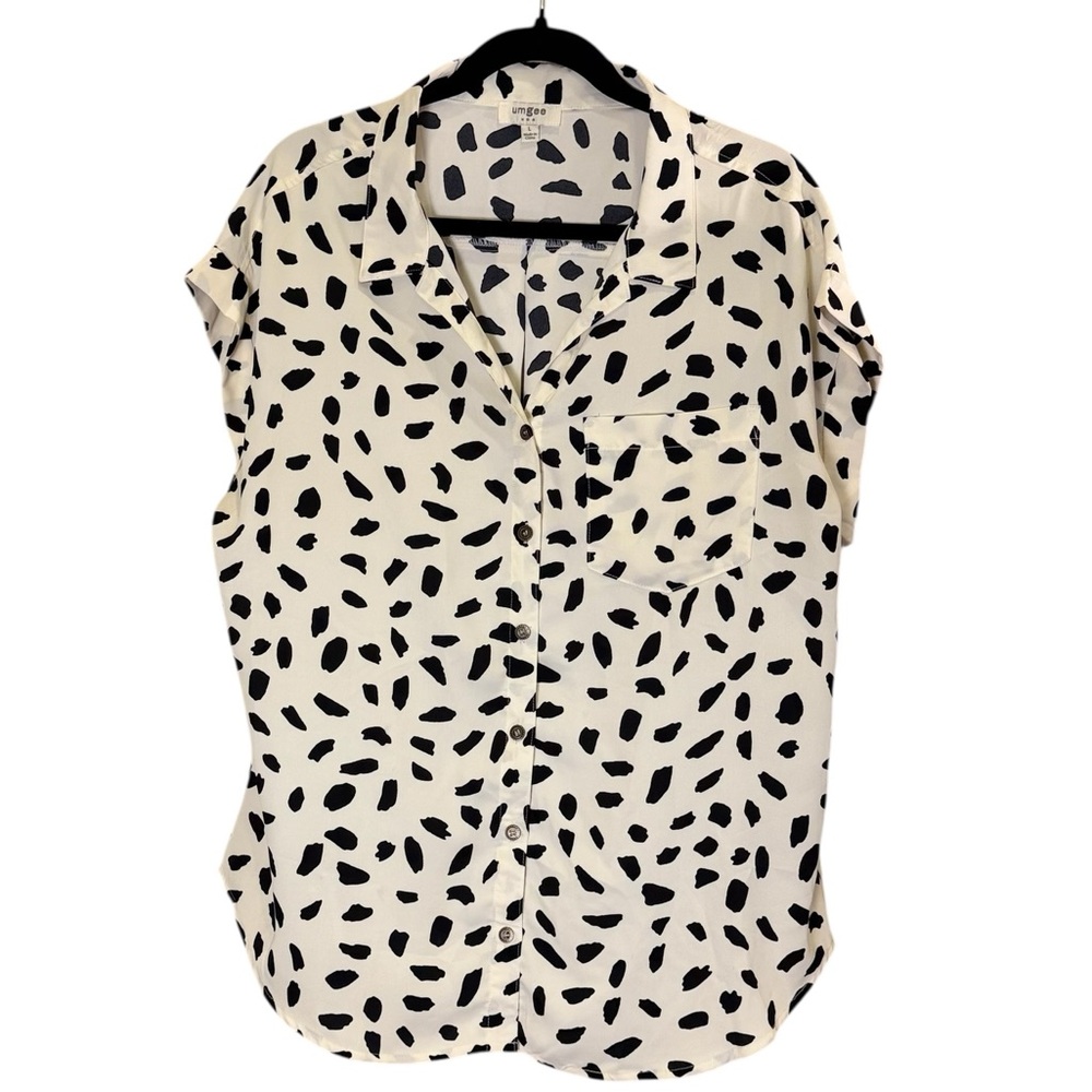 Umgee Women’s Black and Cream Button Down Lightweight Top with Cap Sleeves sz L